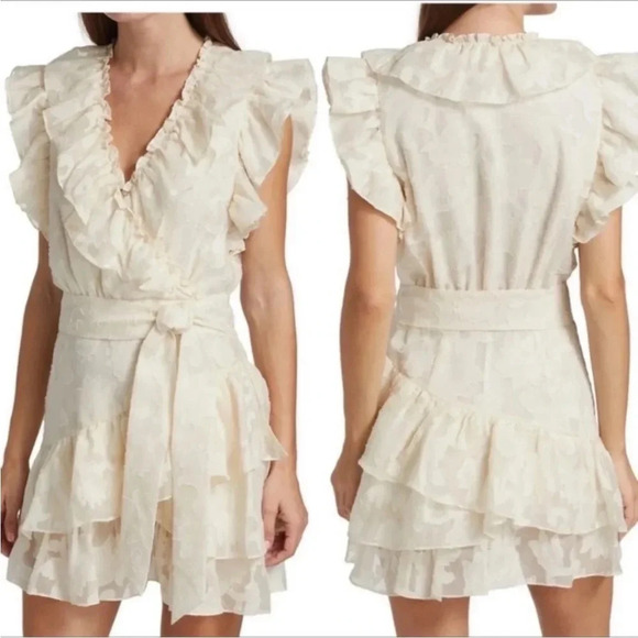 Veronica Beard Mahita Ecru Silk Jacquard Ruffled Cream Size 6 - Picture 2 of 9